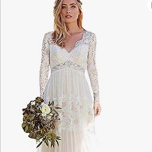 Boho long sleeve ivory wedding dress